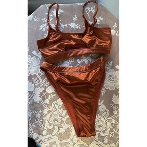 South Beach Bronze Copper Shimmer Bikini Cut Out Swimsuit Size US 8 / 10‎